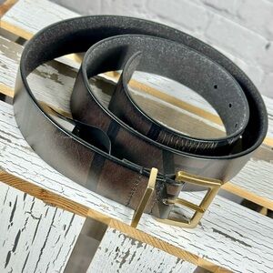 All Saints Brown/Black Leathet Belt, Brushed Gold Buckle, Size Large